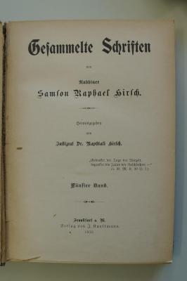 96 017373e : Gesammelte Schriften von Rabbiner Samson Raphael Hirsch, Bd. 5 (1910)