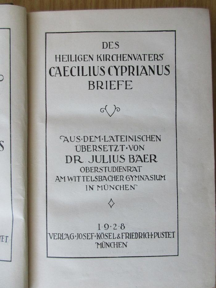BO 1160 B582-1,60+3 : Des heiligen Kirchenvaters Caecilius Cyprianus Briefe