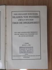 BO 1160 B582-2,5+2 : Des heiligen Bischofs Hilarius von Poitiers zwölf Bücher über die Dreieinigkeit; Bd. 1