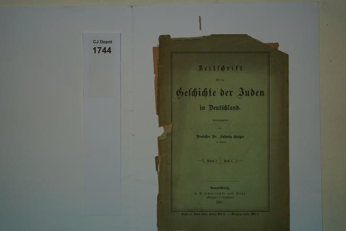  Zeitschrift für die Geschichte der Juden in Deutschland. (1886)