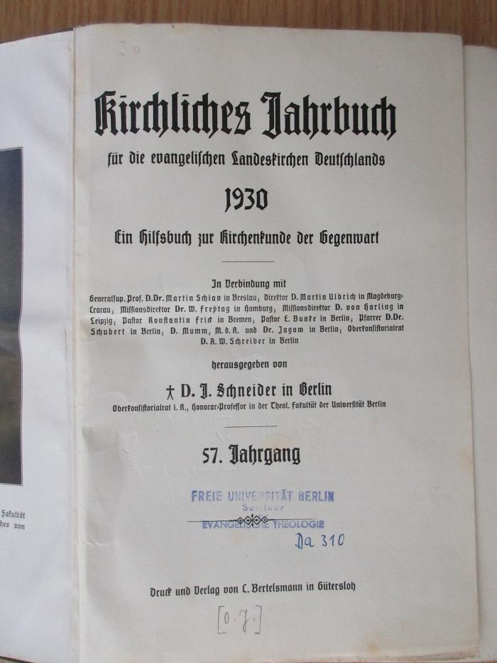 BA 4106-57.1930 : Kirchliches Jahrbuch für die evangelischen Landeskirchen Deutschlands (1930)