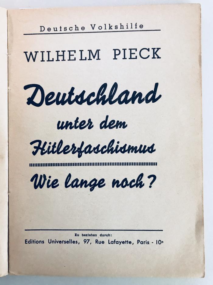 38/80/40061(1) : Deutschland unter dem Hitlerfaschismus 
Wie lange noch? (ca. 1938)