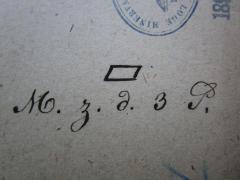 - (Loge Minerva zu den Drei Palmen in Leipzig), Von Hand: Initiale, Zeichen, Name; '▱ M. z. d. 3 P.'.  (Prototyp)