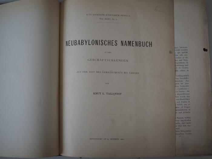  Neubabylonisches Namenbuch zu den Geschäftsurkunden aus der Zeit des Šamaššumukîn bis Xerxes. (1906)