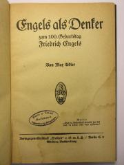88/80/40979(5) : Engels als Denker : zum 100. Geburtstag Friedrich Engels (1920)
