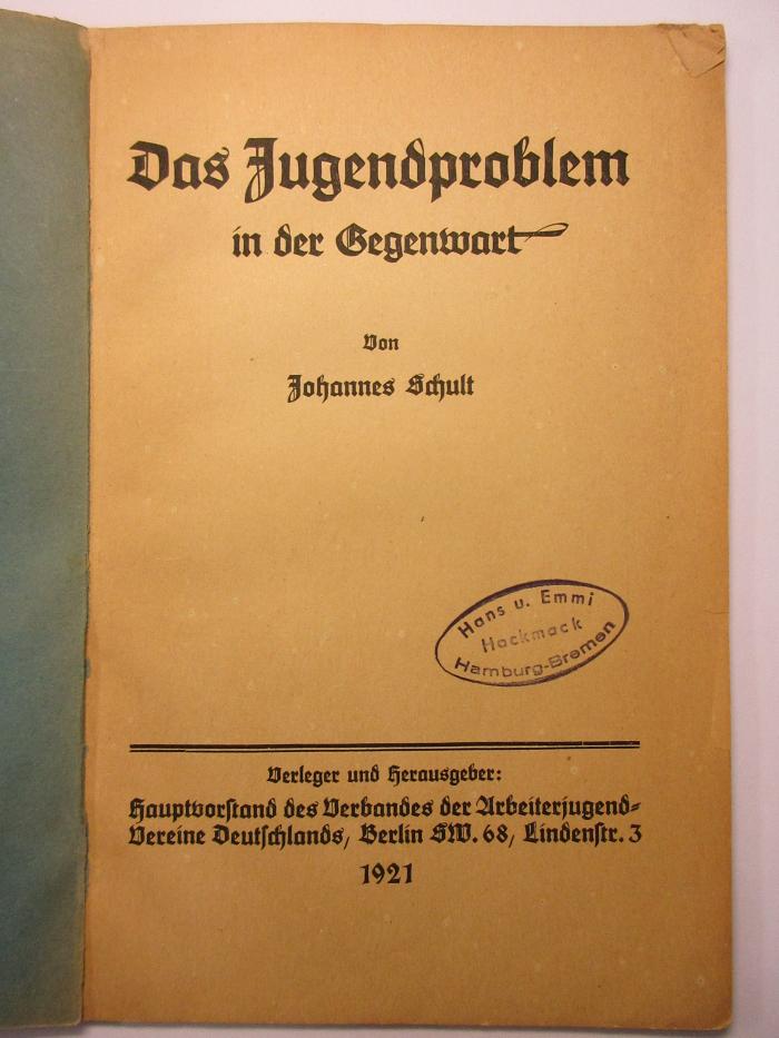 38/80/40987(5) : Das Jugendproblem in der Gegenwart (1921)
