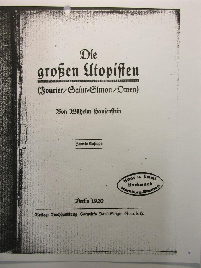 38/80/40982(6)
 : Die großen Utopisten
 (1920)