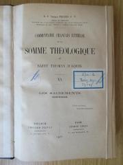 BN 2546 P376-20 : Commentaire francais littéral de la Somme théologique de Saint Thomas d'Aquin.  20: Les sacrements : Ordre mariage (1931)