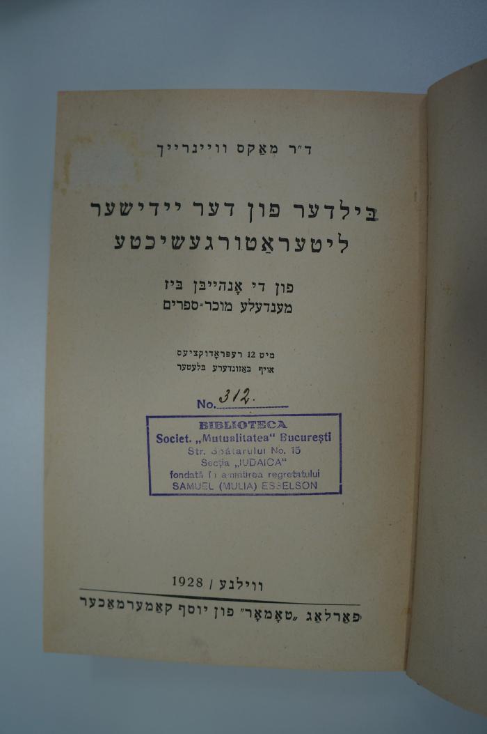 98 032861 : בילדער פון דער יידישער ליטעראטורגעשיכטע פון די אנחייבן ביז מענדעלע מוכר ספרים (1928)