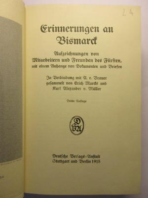18/80/41237(0) : Erinnerungen an Bismarck
 (1915)
