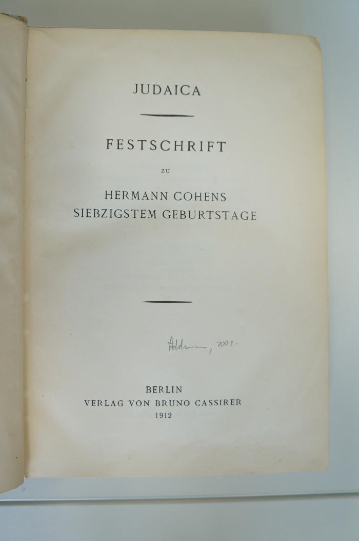 02A.002097 : Judaica : Festschrift zu Hermann Cohens siebzigstem Geburtstage (1912)