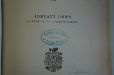 02A.001511 : Kants Begründung der Aesthetik (1889);- (Lenz, Max), Stempel: Name, Ortsangabe; 'Professor Max Lenz
Berlin W. 50'. ;- (Adelmann, Dieter), Von Hand: Name, Datum; 'D. Adelmann, 62'. 