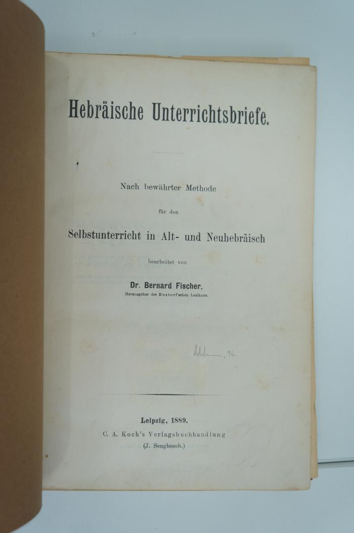02A.002663 : Hebräische Unterrichtsbriefe : Nach bewährter Methode für den Selbstunterricht in Alt- u. Neuhebräisch (1889)