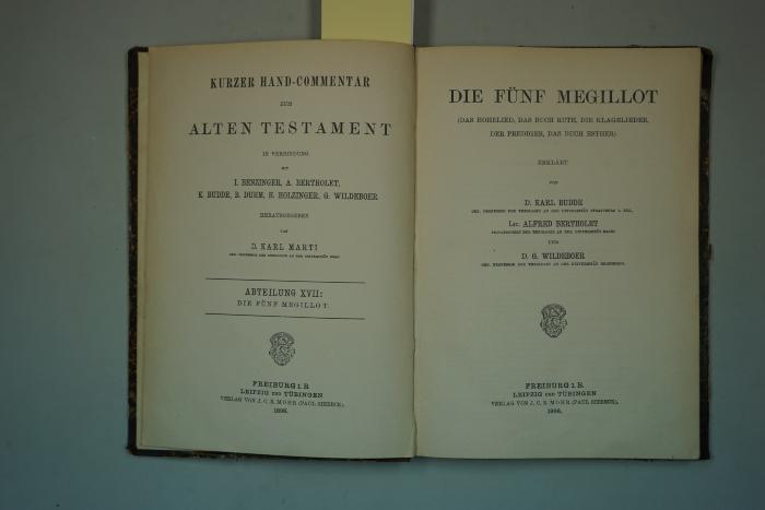 F 21 129: Die Fünf Megillot. (Das Hohelied, Das Buch Ruth, Die Klagelieder, Der Prediger, Das Buch Esther) (1898)