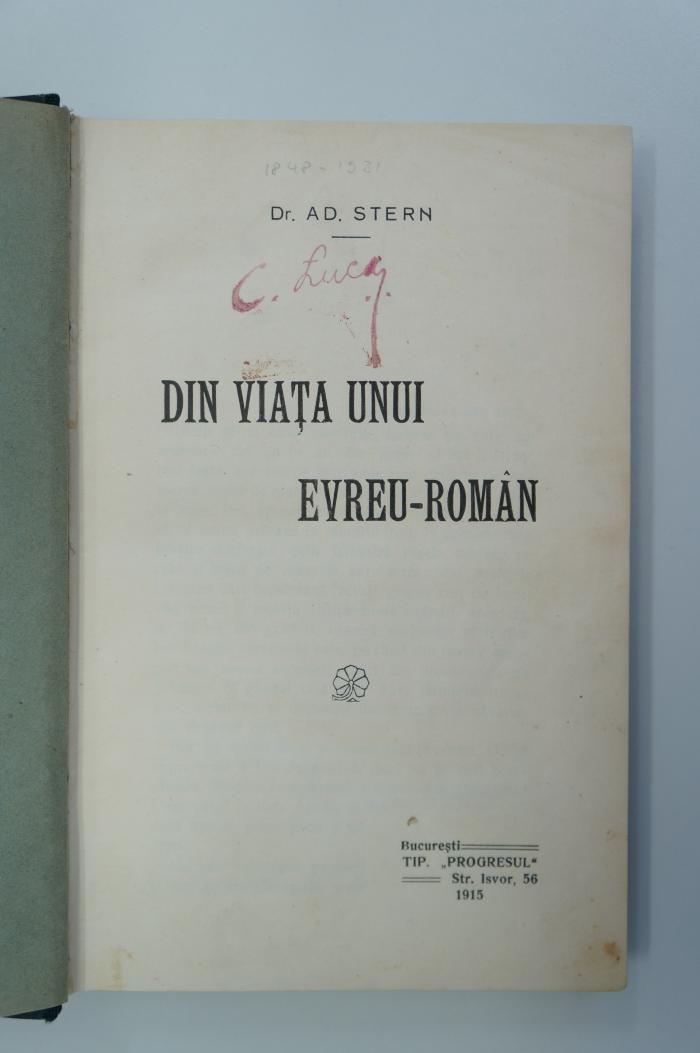 02A.014589 : Din viata unui evreu-român (1915)