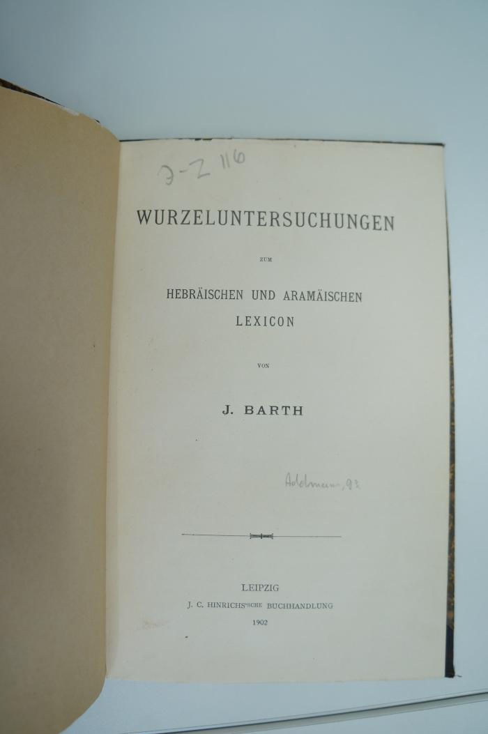 02A.009527 : Wurzeluntersuchungen zum hebräischen und aramäischen Lexicon (1902)