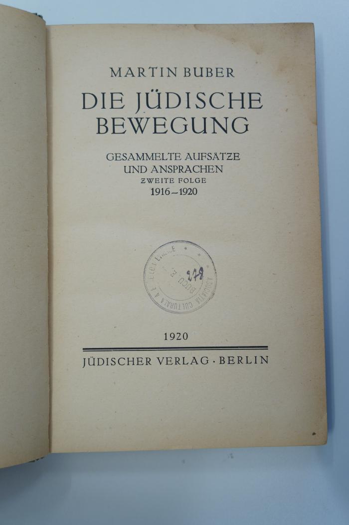 02A.014590 : Die jüdische Bewegung : gesammelte Aufsätze und Ansprachen 1916-1920. Zweite Folge (1920)