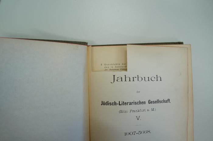 02A.009405 : Jahrbuch der Jüdisch-Literarischen Gesellschaft 1907-5668 (1907);- (unbekannt), Ausschnitt: Besitzwechsel. 