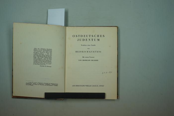 D 41 134 Levinson: Ostdeutsches Judentum. Tradition einer Familie. (1927)