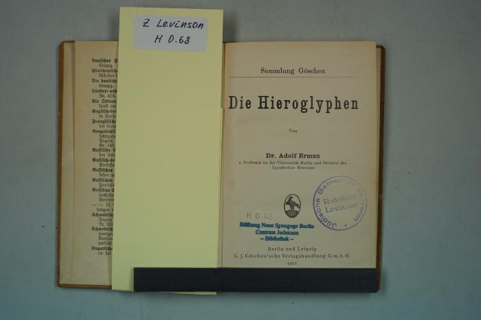 H 0 68 Levinson: Die Hieroglyphen. (1912)