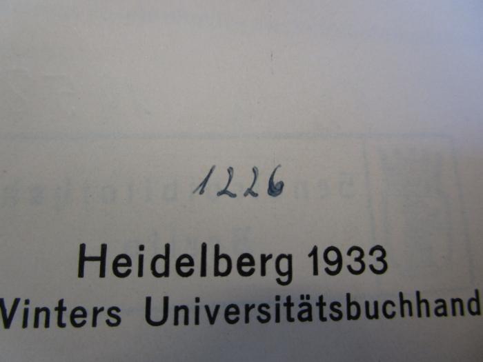 Bb 298: Die lex loci contractus im amerikanischen Internationalprivatrecht (1933);52G / 1958 (unbekannt), Von Hand: Nummer; '1226'. 