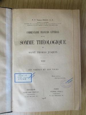 BN 2546 P376-8 : Commentaire francais littéral de la Somme théologique de Saint Thomas d'Aquin. 8: Les vertus et les vices (1928)