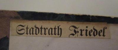 - (Friedel, Ernst), Etikett: Berufsangabe/Titel/Branche, Name; 'Stadtrath Friedel'.  (Prototyp)