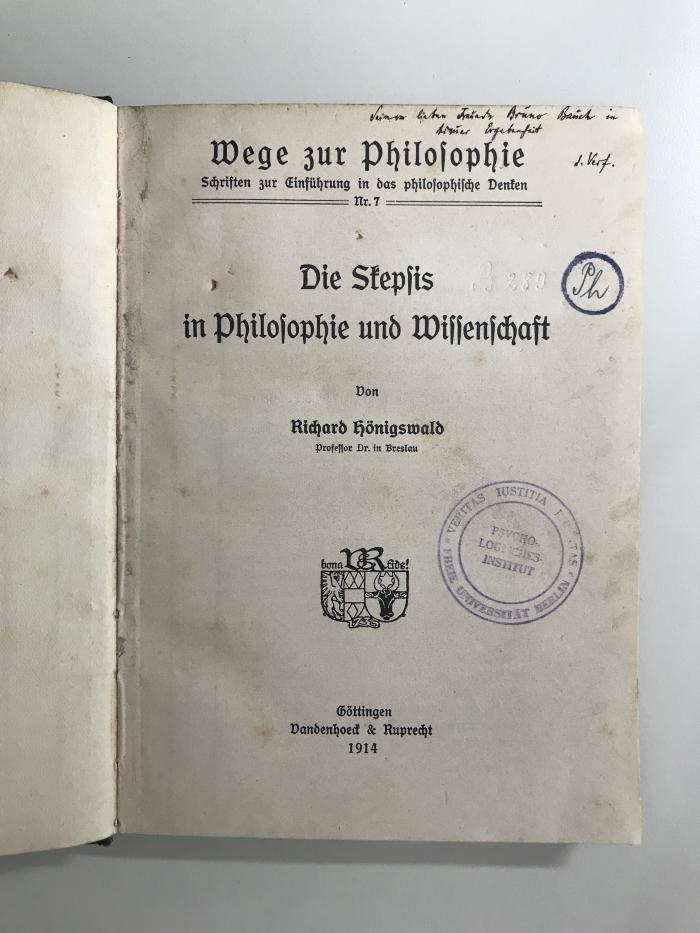 CI2804 S627 : Die Skepsis in Philosophie und Wissenschaft (1917)