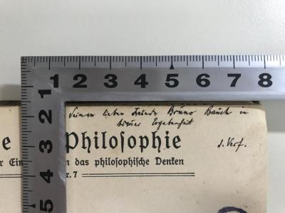 CI2804 S627 : Die Skepsis in Philosophie und Wissenschaft (1917);- (Bauch, Bruno), Von Hand: Widmung; 'Seinem lieben [Freund] Bruno Bauch in [tiefer] Ergebenheit d. Verf.'. 