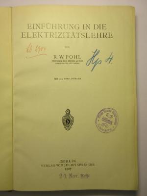 18/80/41665(7) : Einführung in die Elektrizitätslehre (1927)