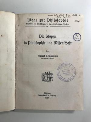 CI2804 S627 : Die Skepsis in Philosophie und Wissenschaft (1917)