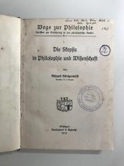 CI2804 S627 : Die Skepsis in Philosophie und Wissenschaft (1917)