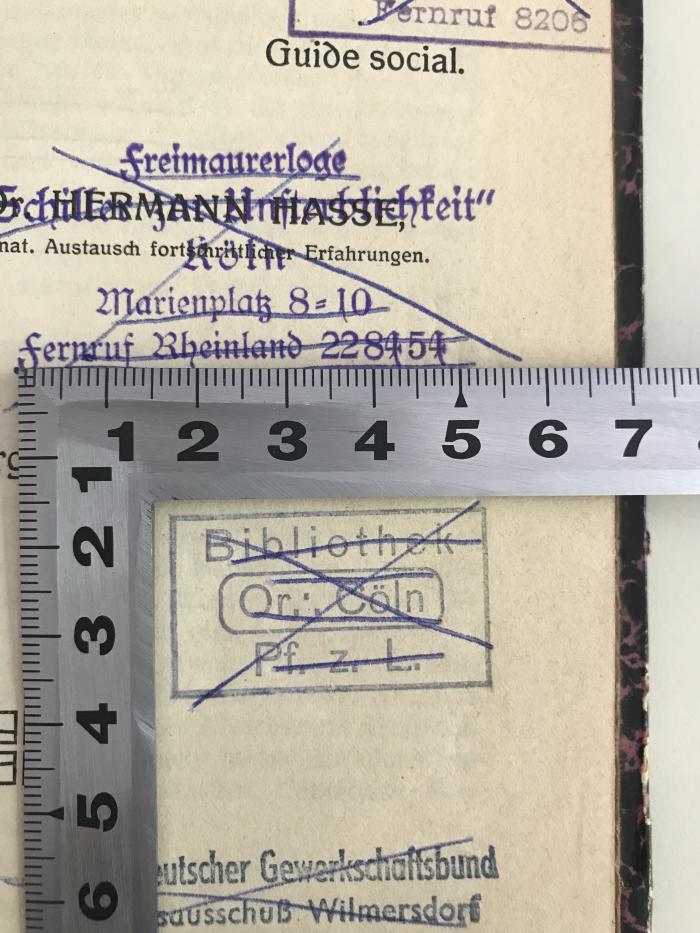 SA 1581-1 : Jahrbuch für sozialen Fortschritt und freiheitliche Weltanschauung (1910/11);-, Stempel: -; 'Bibliothek Or.: Cöln PF. z. L.'