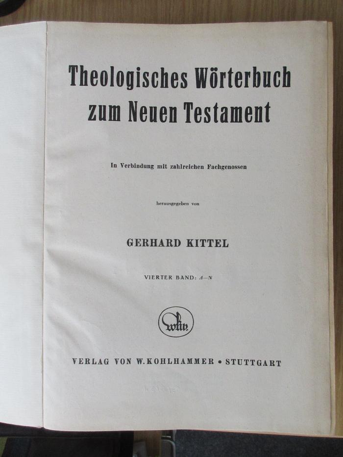 BC 1100 K62-4+2 : Theologisches Wörterbuch zum Neuen Testament, Bd. 4 (1942)