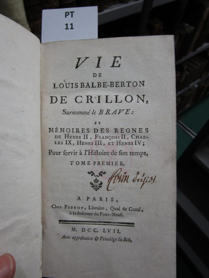  Vie De Louis Balbe-Berton De Crillon, Surnommé le Brave (1757)