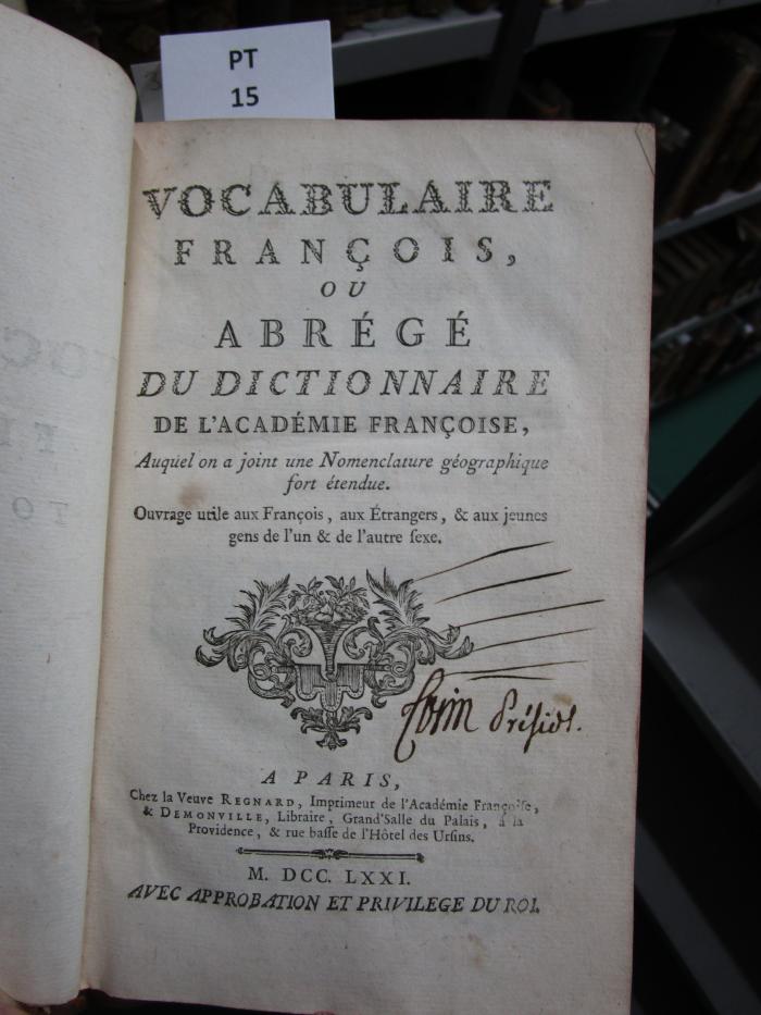   Vocabulaire François, Ou Abrégé Du Dictionnaire De L'Académie Françoise. (1771)