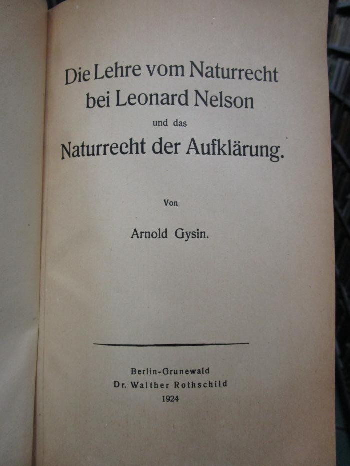 Hn 400: Die Lehre vom Naturrecht bei Leonard Nelson und das Naturrecht der Aufklärung (1924)