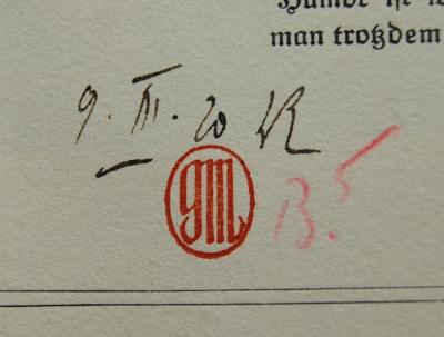 - (Endemann, Wilhelm), Von Hand: Datum; '9.III.20 WE [?]'. 