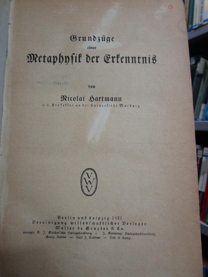Hn 26: Grundzüge der Metaphysik der Erkenntnis (1921)