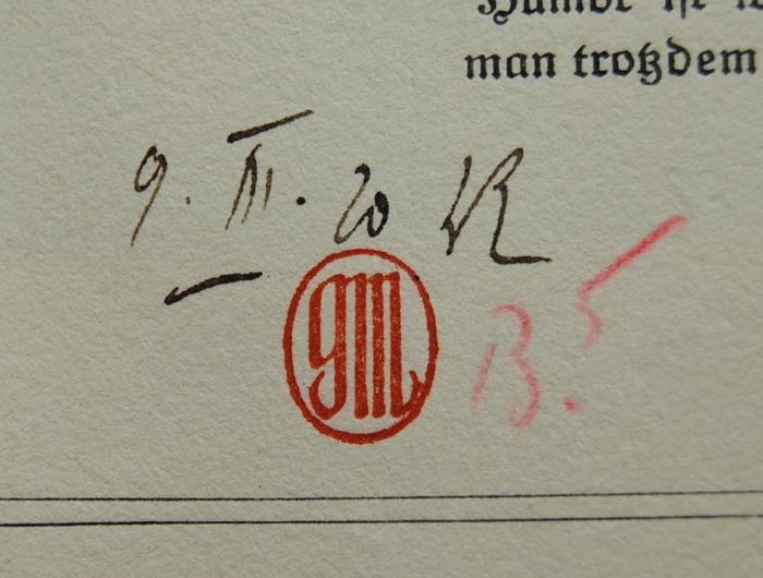 - (Endemann, Wilhelm), Von Hand: Datum; '9.III.20 WE [?]'. 