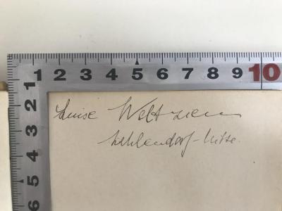 Comédies et proverbes (1906-1907);- (Weltzien, Luise), Von Hand: Name, Ortsangabe; 'Luise Weltzien Zehlendorf-Mitte.'. 
