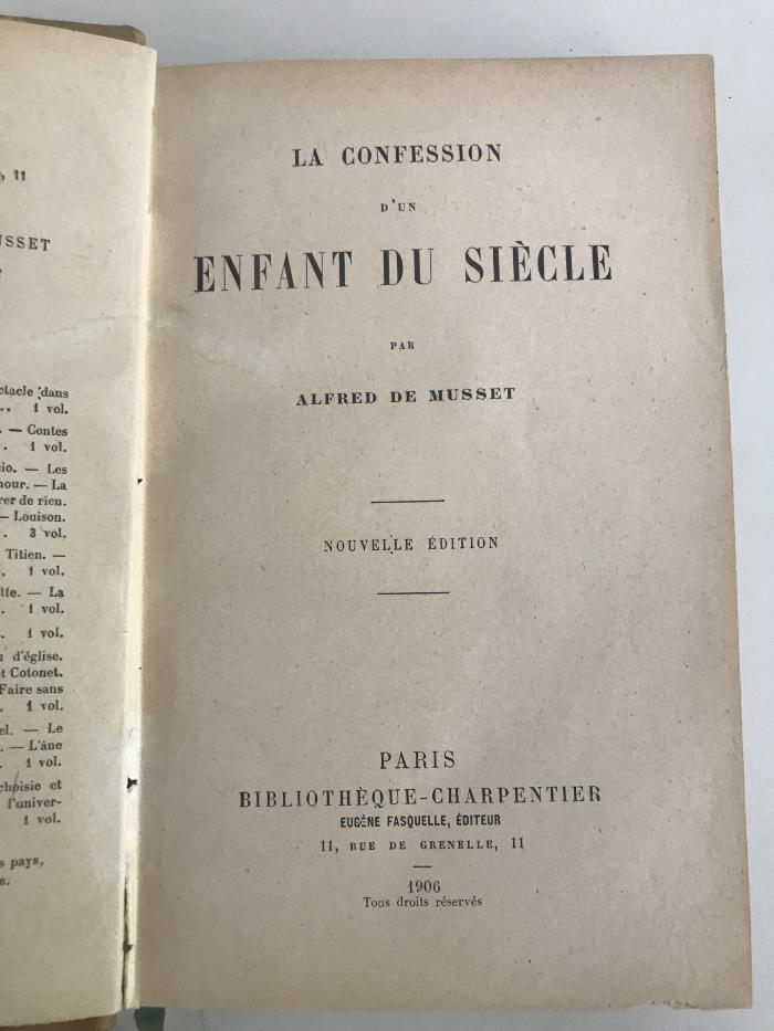  La Confession d`un Enfant du Siècle (1906)