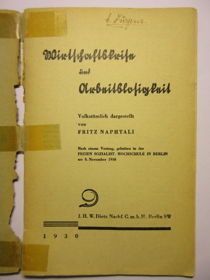 38/80/40125(1) : Wirtschaftskrise und Arbeitslosigkeit
 (1930)