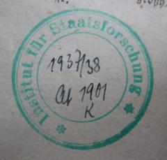 G46 / 2706 (Institut für Staatsforschung), Stempel: Name, Berufsangabe/Titel/Branche; 'Institut für Staatsforschung'.  (Prototyp)