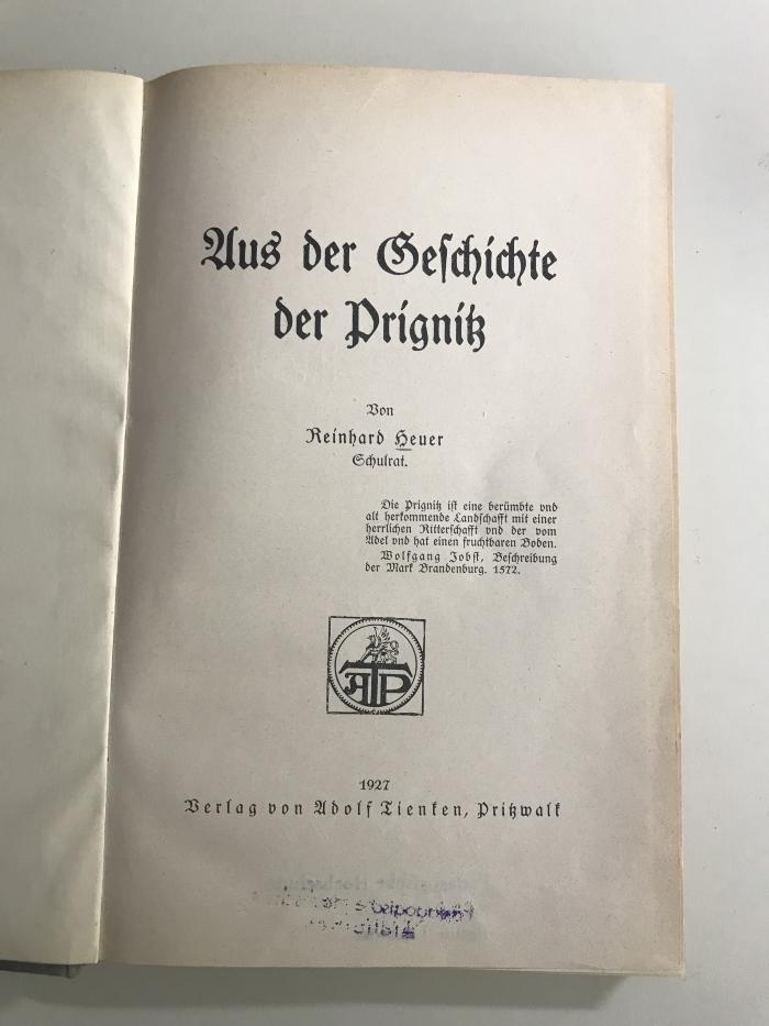NR 6850 H592 : Aus der Geschichte der Prignitz (1927)