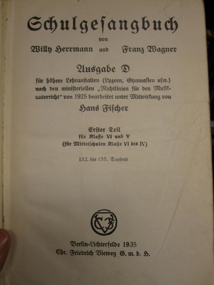 Pe 1425 1935 1: Schulgesangbuch (1935)