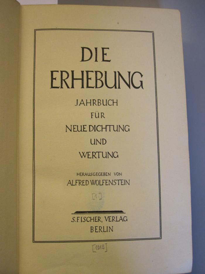 L 150 17 1: Die Erhebung : Jahrbuch für neue Dichtung und Wertung (1919)