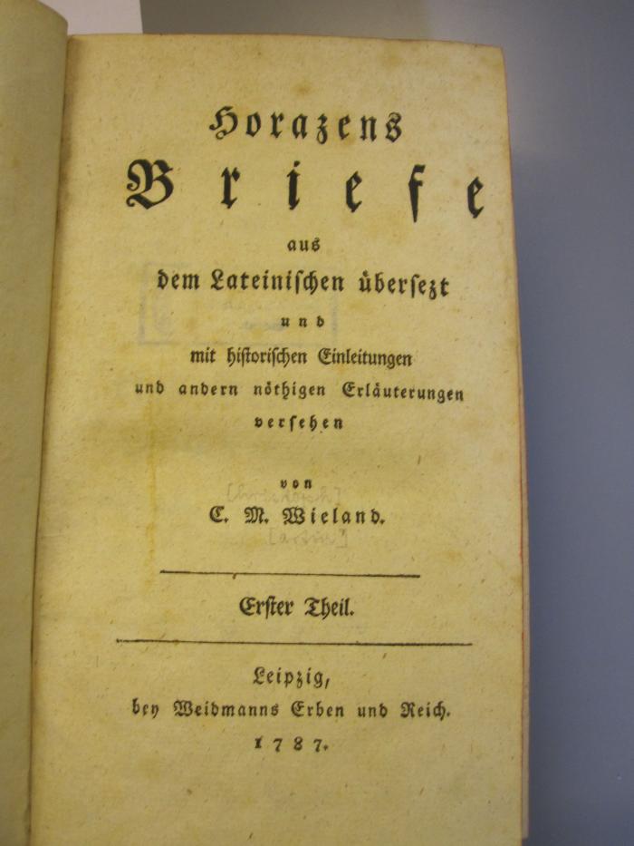 L 120 Hor 51a 1.2.: Horazens Briefe (1787)