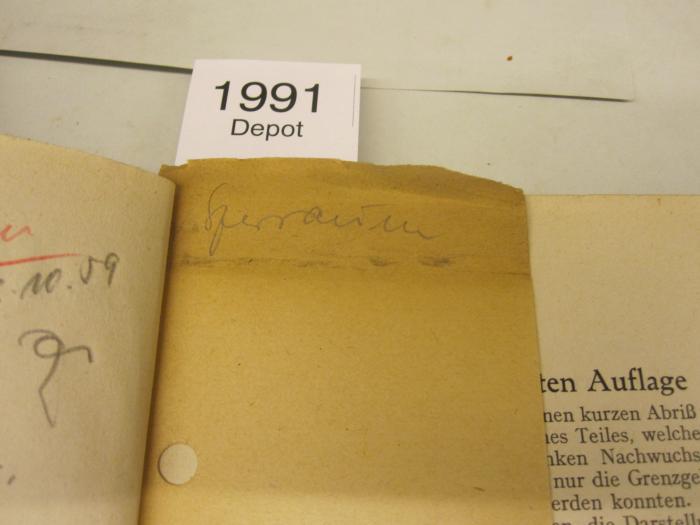Fg 205 c 15: Gerichtliche Medizin / Gerichtliche Psychiatrie (1943);51 / 246 (Berliner Stadtbibliothek), Sonstiges Objekt: Notiz; 'Sperraum'. 