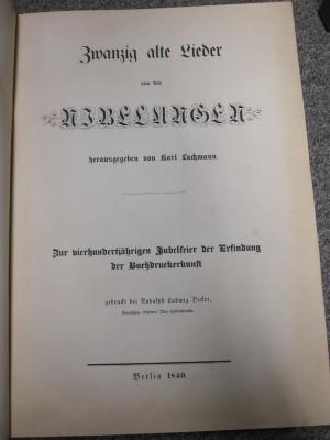 L 212 Nib 3: Zwanzig alte Lieder von den Nibelungen (1840)